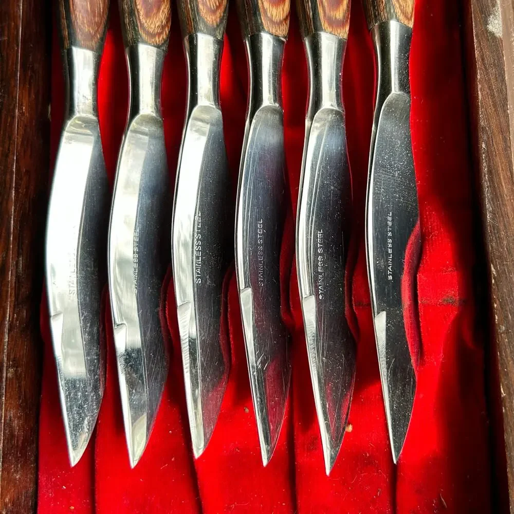 JC Penney Wood Handles Stainless Steel 6 Pc Knife Set Japan